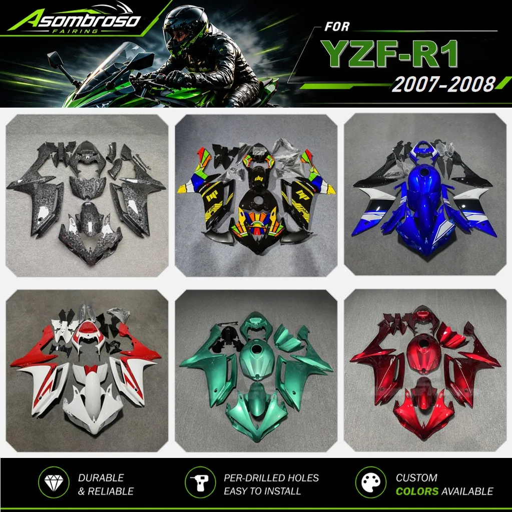 ABS Plastic Motorcycle Fairings for Yamaha R1 2007-2008 YZFR1 RN19 Carbon Look Bodywork Panel Set