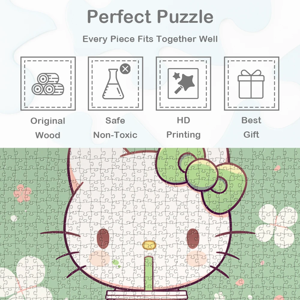 Sanrio Hello Kitty Large Adult Jigsaw Green Background Cartoon Games and Puzzles Kawaii Characters DIY Fun Game for Kids Adults