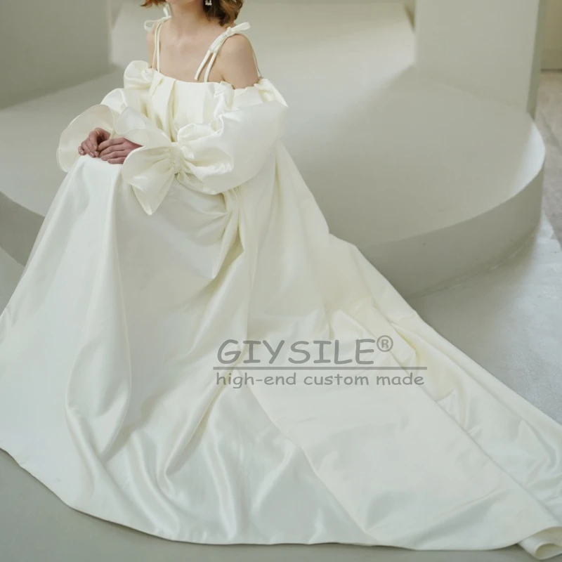 GIYSILE nouveau Style français une épaule rétro robes de mariée de luxe 2025 bulle manches Satin robe de mariée pour la photographie de voyage