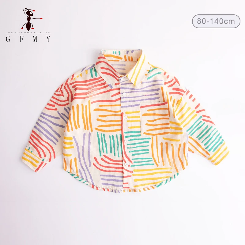 GFMY 2023 Children\'s Fashion Shirts Baby Girl Boy ShirtJacke 100% Cotton Handsome Striped Shirt  Long Sleeve Outfit 1y-12y