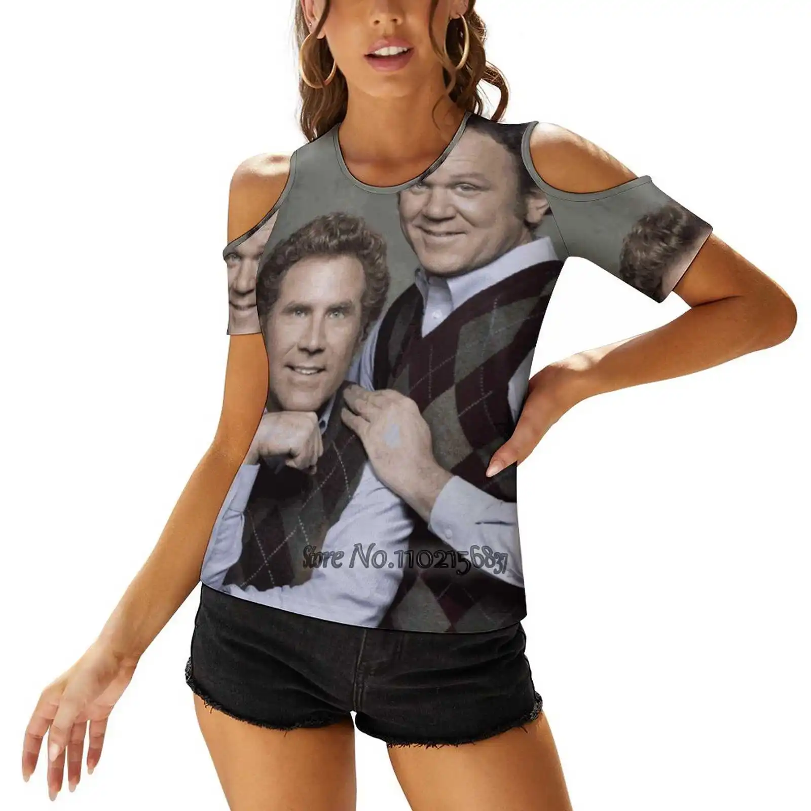 Step Brothers Fashion Print T Shirts One Shoulder Lacing T-Shirt Women Ladies Girls Tops & Tees Step Brothers Will Ferrell