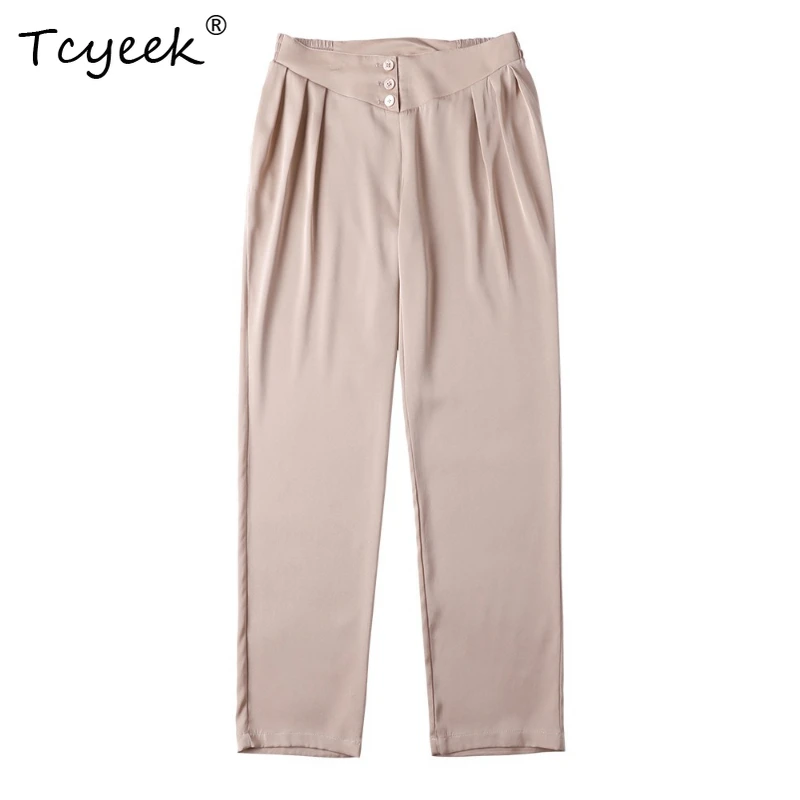 

Tcyeek 95% Mulberry 5% Spandex Summer Women's Pants Thin 19mm Mid Waist Cropped Ankle Woman Trousers Брюки Женские Летние