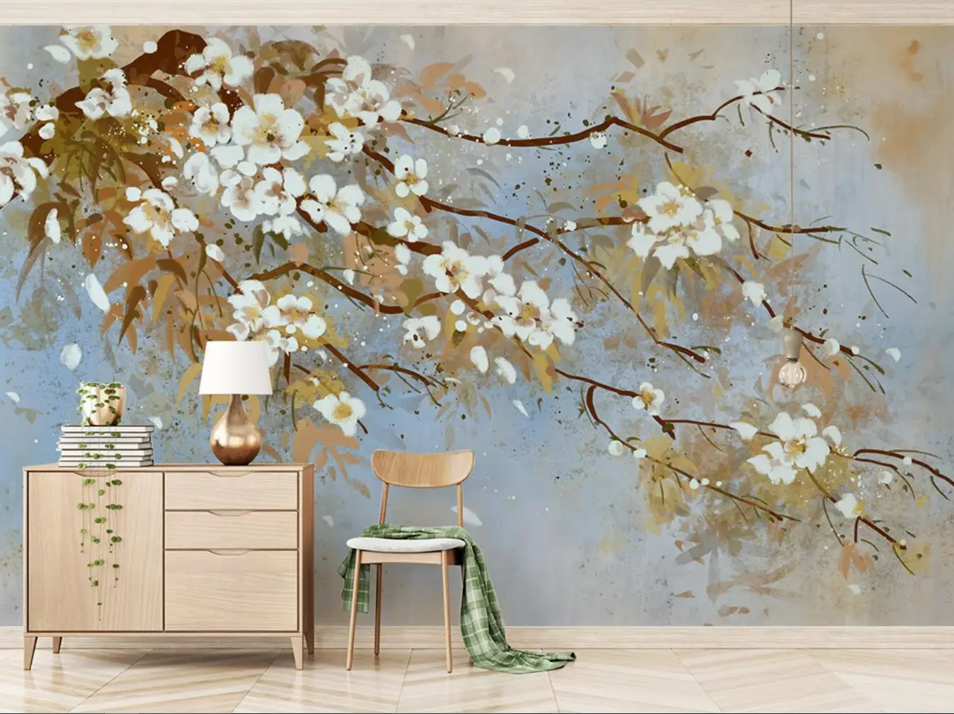 Custom wallpaper mural hand painted retro flower plum blossom new Chinese style TV background wall papel de parede