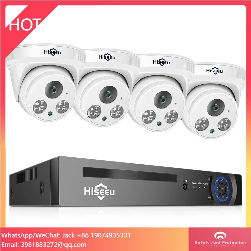 

Комплект систем видеонаблюдения Hiseeu CCTV: IP POE купольные камеры 3MP/5MP, система для домашнего и уличного мониторинга, видеорегистратор NVR