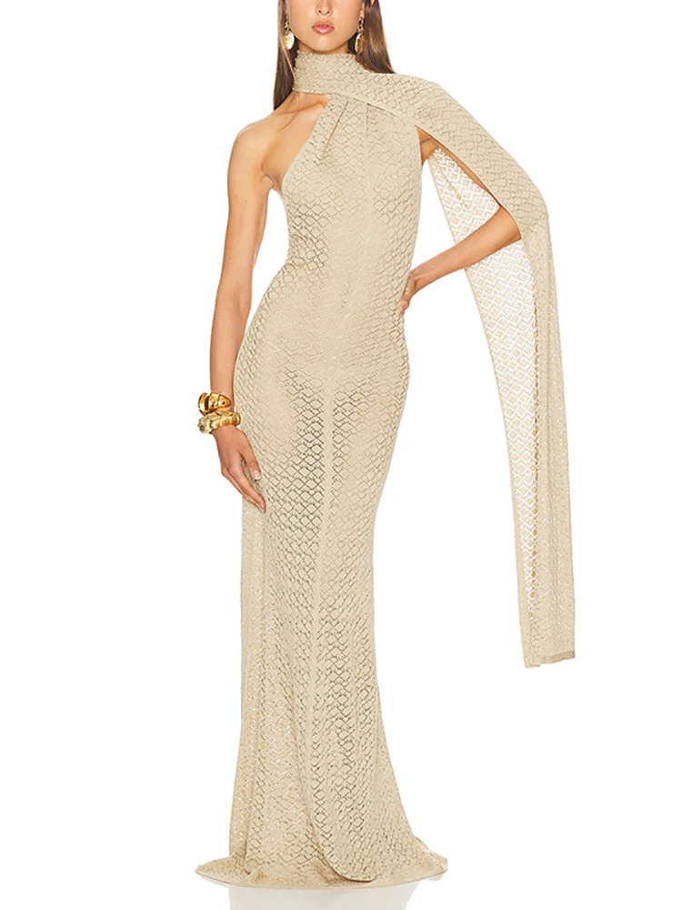 

Sexy Halter Neck Hollow Out Long Dress Women Sleeveless Backless Ribbon Draped Slim Dresses Evening Party Gowns