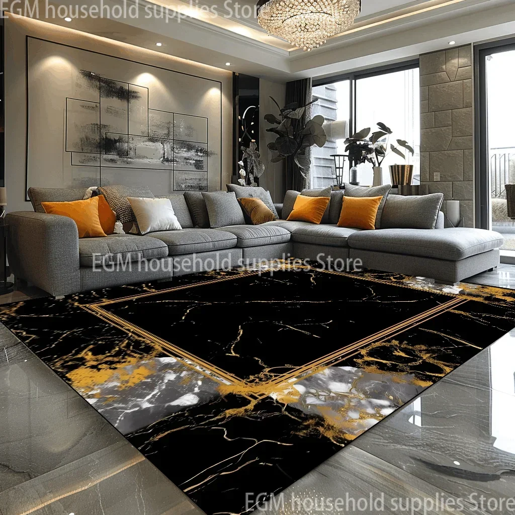 European Style Luxury Large Rugs for Living Room Black Gold Parlor Sofa Carpet Non-slip Easy Cleaning Coffee Tables Mat 200x300