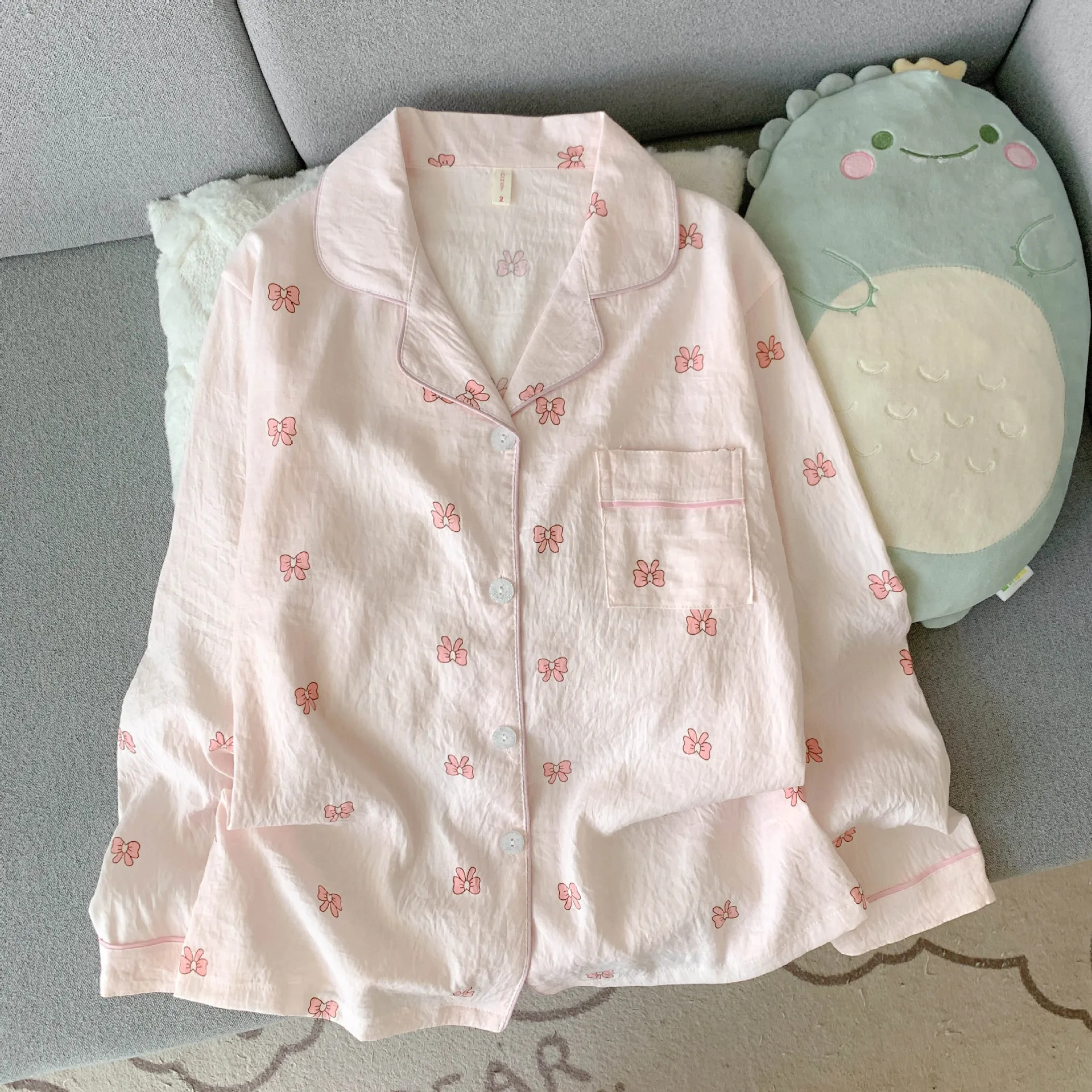 Neu eingetroffen im Frühling/Herbst: Langarm-Pyjama-Set aus Baumwolle mit Wolkenmuster für Damen. Entzückende Nachtwäsche im herzförmigen Stil, Homewear Se – Detail 8