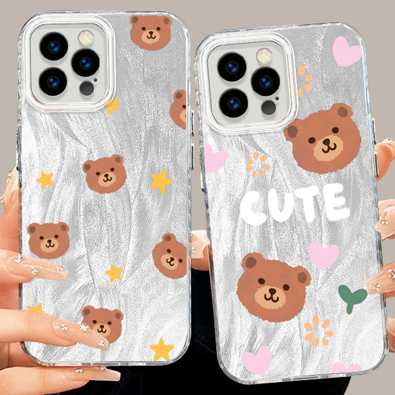 

Cartoon Bear Star For iPhone 15 14 13 12 11 XS X XR 8 7 Pro Max Plus Feather Yarn TPU Phone Case