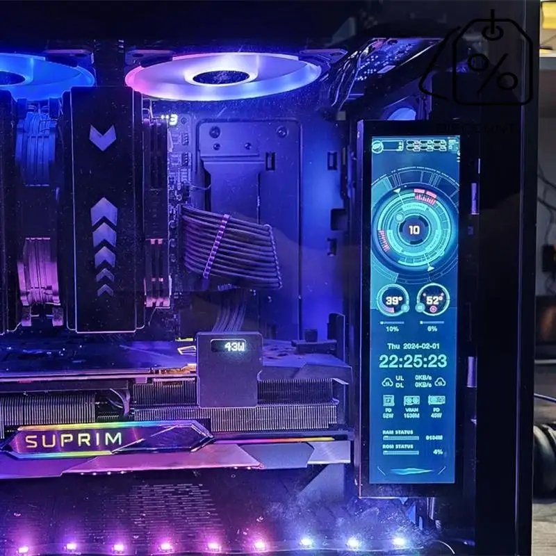8.8Inch Computer Temp Monitor (Dynamic Theme Supported), IPS Type C Secondary Screen CPU RAM HDD Data FPS Monitor-Y41A