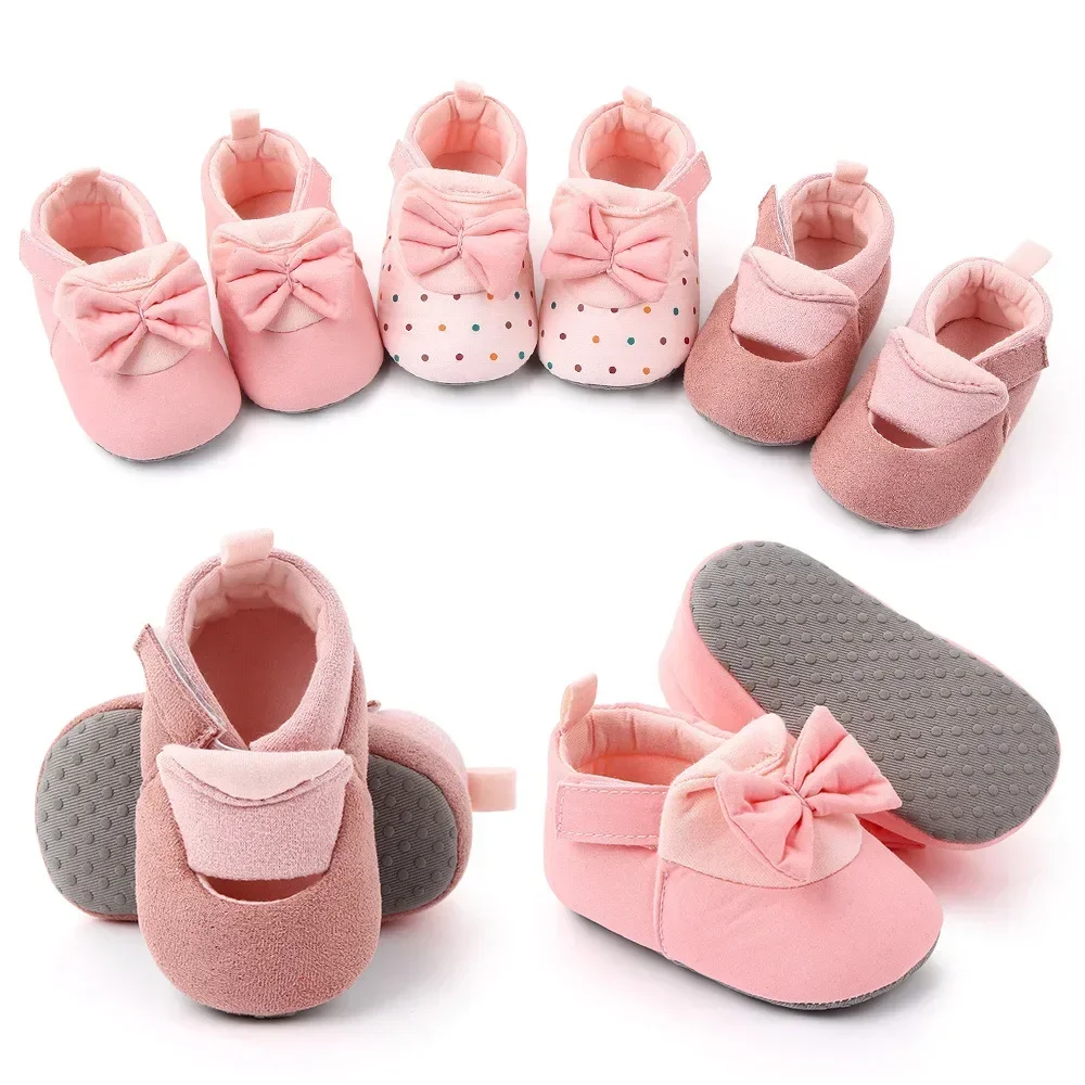 Baby Girl Shoes Pink Cute Bowknot Warm Cotton Soft Flats Sole Baby Shoes For Newborn Baby Toddler Infant 0-18M