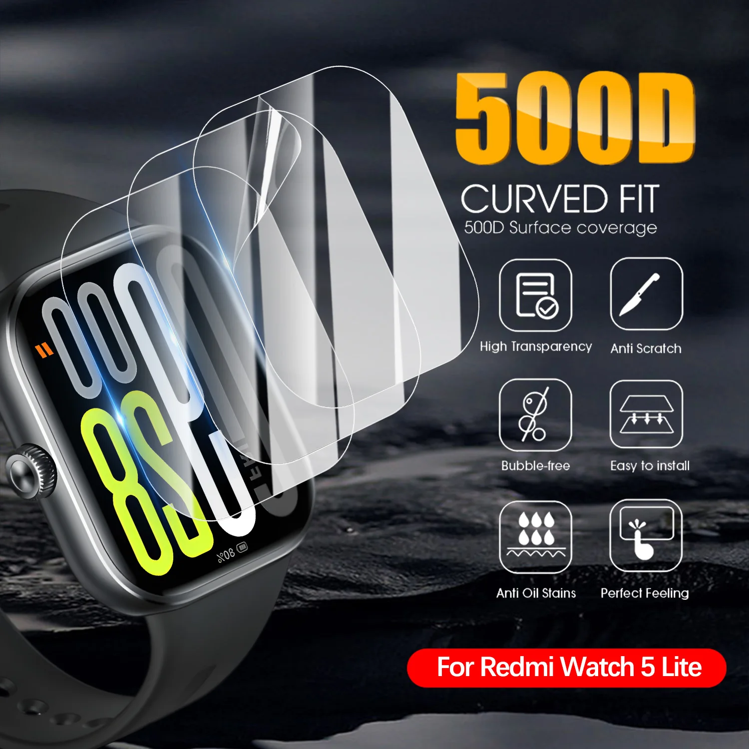 5-20Pcs Full Curved Hydrogel Films For Redmi Watch 5 Smartwatch HD Clear Screen Protector Soft Film Cover Not Tempered Glass