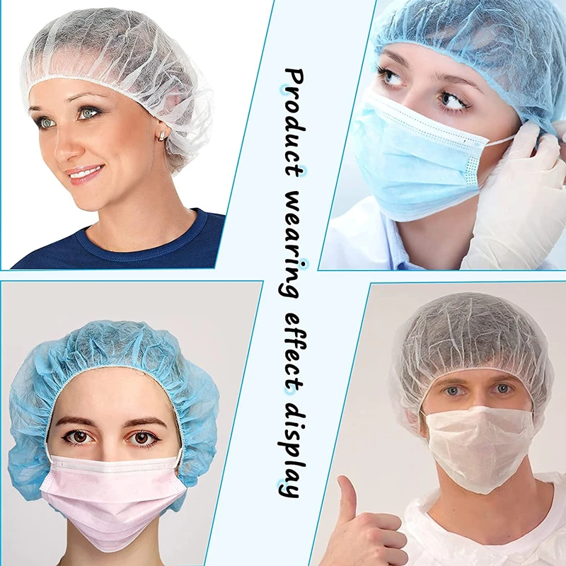 100PCS Disposable Bouffant Cap Hair Net Non-Woven Hair Caps Bonnet for SPA Food Service Beauty Cooking Nurses Tatoo Head Covers