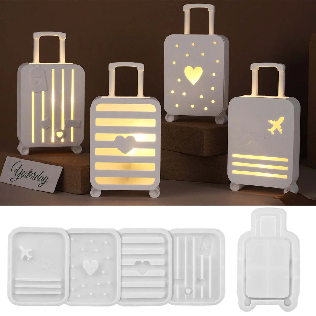 Creativity Suitcase Gift Box Mirror Silicone Mold DIY Handmade Hollow Lamp Silhouette Casting Molds Plaster Resin Craft Making view 4