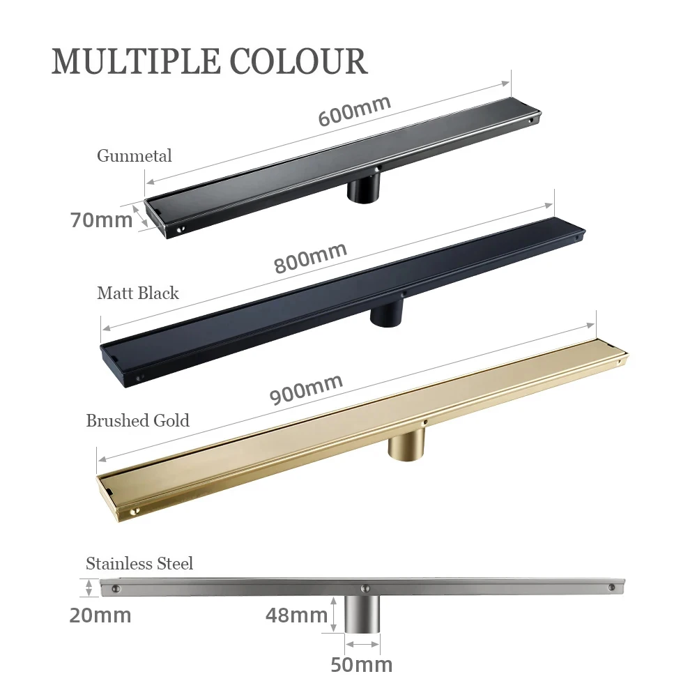 Brushed Gold Bathroom Accessories Floor Drain Linear Shower Drain 304 Stainless Steel Tile Insert 60/80/90CM Bathroom Deodorize