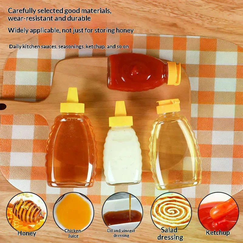 Transparent Reusable Plastic Honey Bottles Squeeze Honey Bottle Container Holder With Lid For Storing And Dispensing Honey Jar