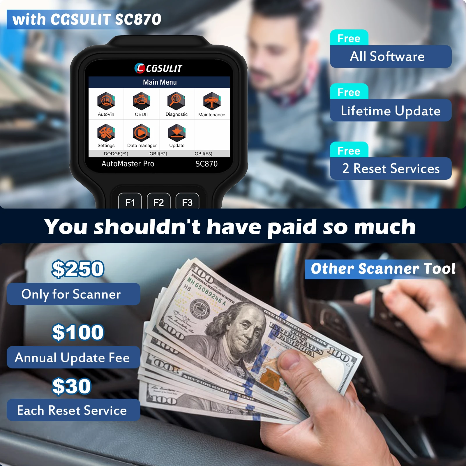 

CGSULIT SC870 Automotive Full System OBD2 Scanner Diagnostic Tools For All Cars