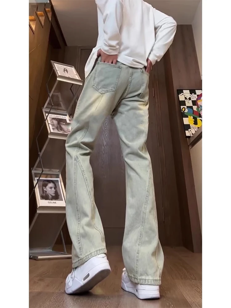 

Мужские джинсы Waed Vintage Yellow Clay, удлиненные, облегающие, с высокой талией, в американском стиле, расклешенные, премиум-класса