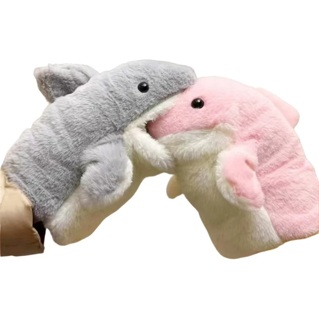 ぬいぐるみ動物のおもちゃグレーサメハンドフィンガーストーリーパペットかわいい人形教育赤ちゃんのおもちゃ模擬サメ子供ギフト