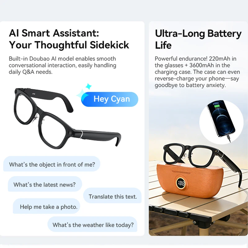 2026 New 3600mAh Large Battery Smart Glasses 8MP HD Camera Video Recording Translation Voice AI Photo Recognition Sunglasses Men view 2