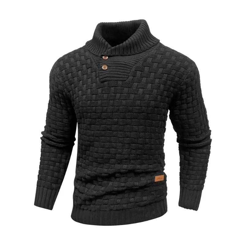 Mens Knitted Sweater Crew Neck Warm Long Sleeve Pullover Textured Ribbed Edge Top