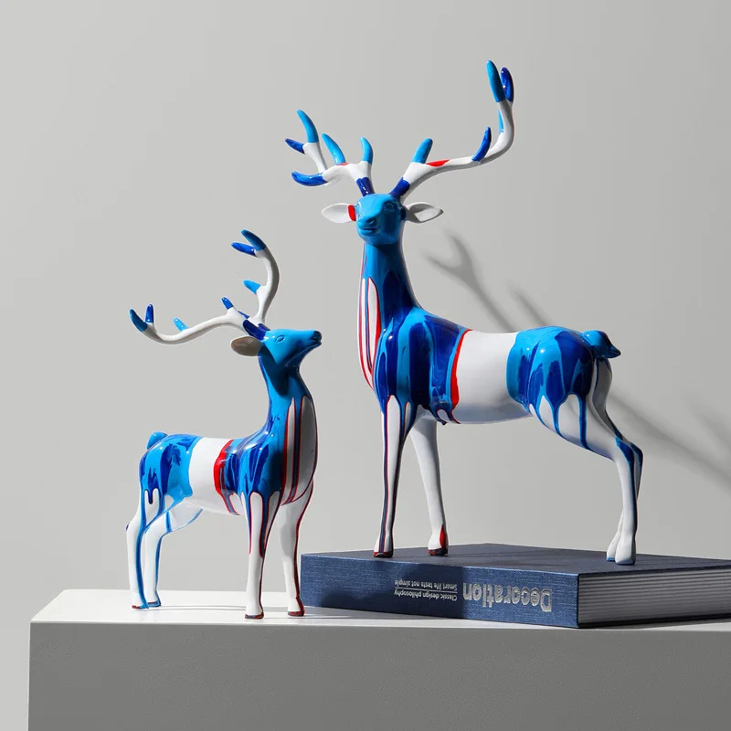 

&c Nordic Art Deer Resin Figurine Eco-friendly Luxury Living Room Entrance TV Cabinet Desktop Soft Decorations Creative Gift