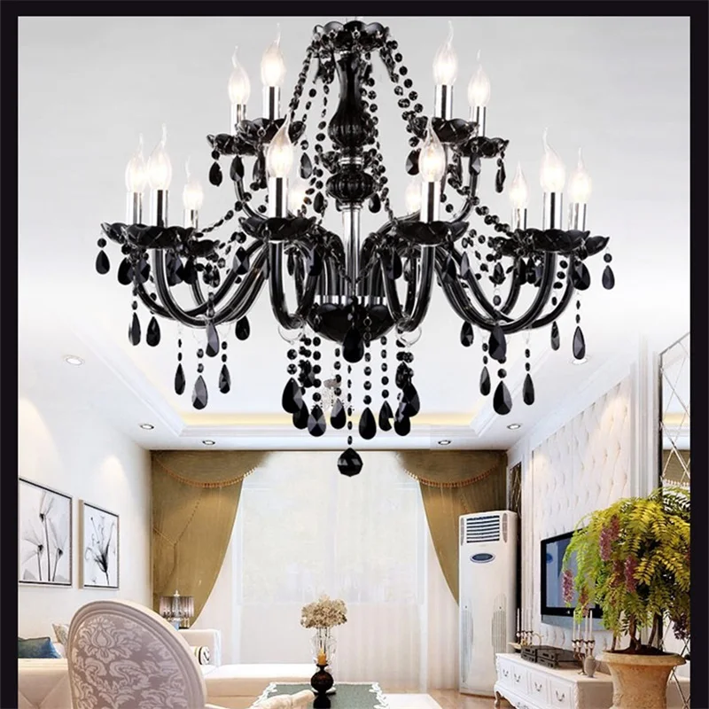 DEBBY European Style Chandelier Lamp LED Pendant Candle Crystal Black Luxury Light Fixtures Indoor for Home Hotel Hall