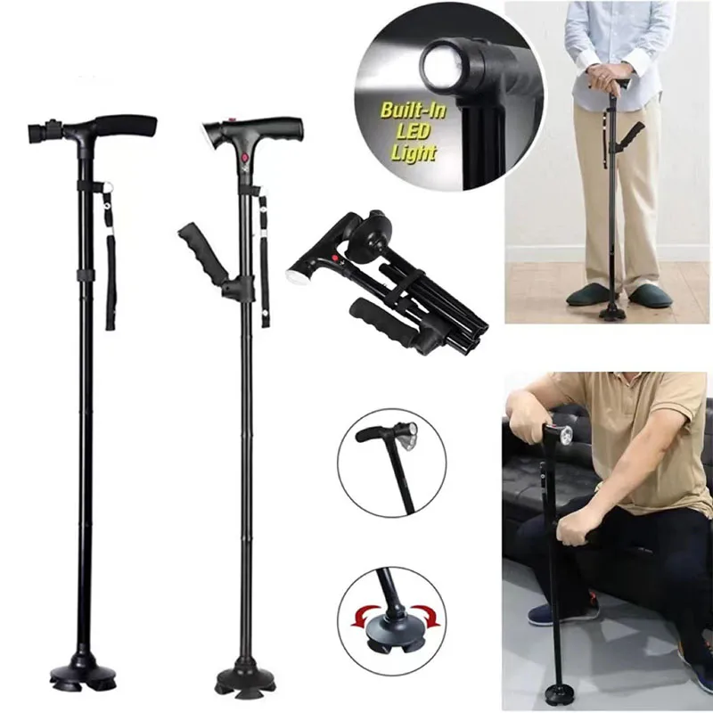 

Elderly Walking Crutches with lights Adjustable Telescopic Portable Folding Aluminum Alloy Walking Stick Hiking Stick Non-Slip
