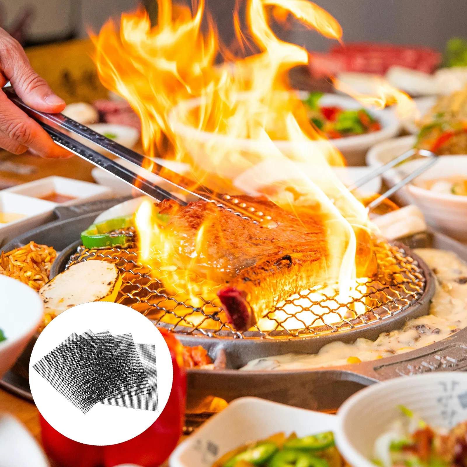 

5pcs Reusable Non Stick Bbq Grill Mesh Mats Easy To Clean Heat Resistant For Grilling Meat Seafood Vegetables Outdoor Gas Grills