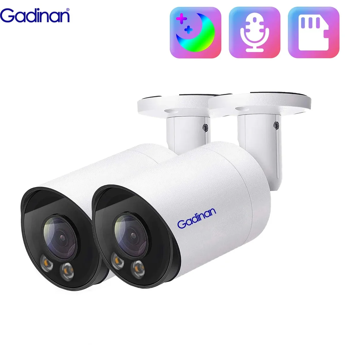 Gadinan 6MP SONY IMX335 IP Camera Color Night Vision Outdoor CCTV Audio AI Humanoid Detection Surveillance Video Camera SD Card