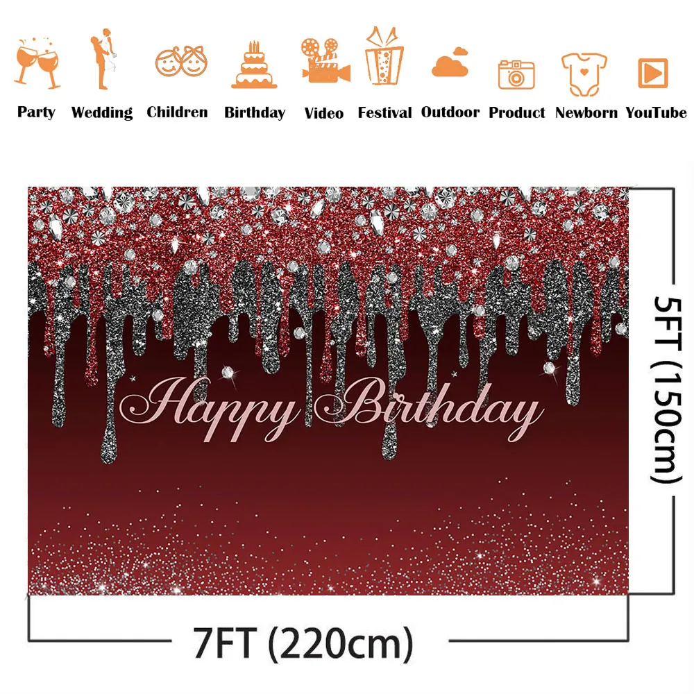 Rose Glitter Sliver Birthday Photo Background 30th 40th 50th 60th Birthday Party Backdrop Diamonds Birthday Party Photo Props