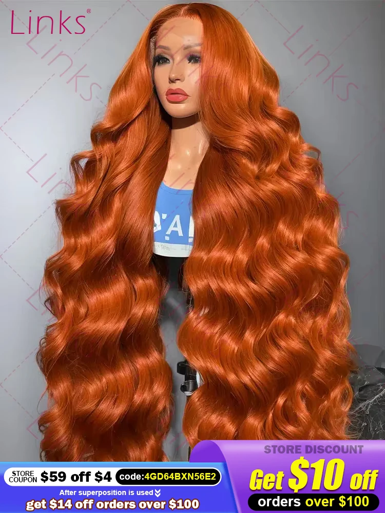 Colored Orange Ginger Lace Front Wig Human Hair Body Wave 30 40 Inch 13x6 HD Lace Frontal Wigs Brazilian Transparent Lace Wig