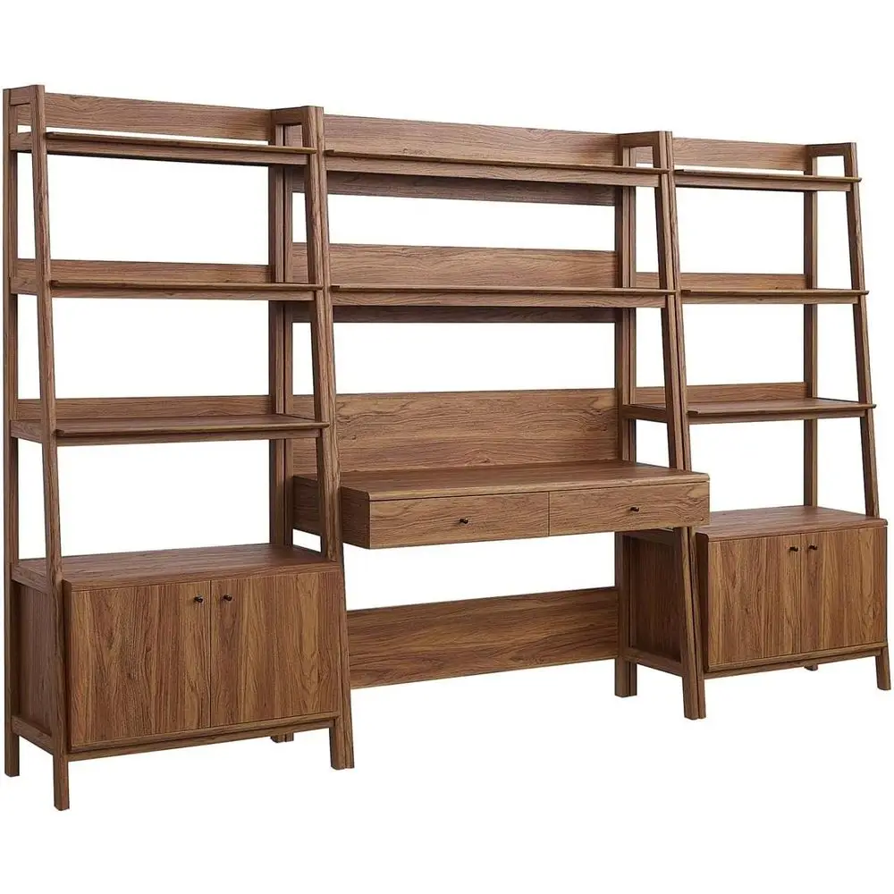 

Bixby 3-Piece Home Oice Desk and Bookshel Display Case in Walnut