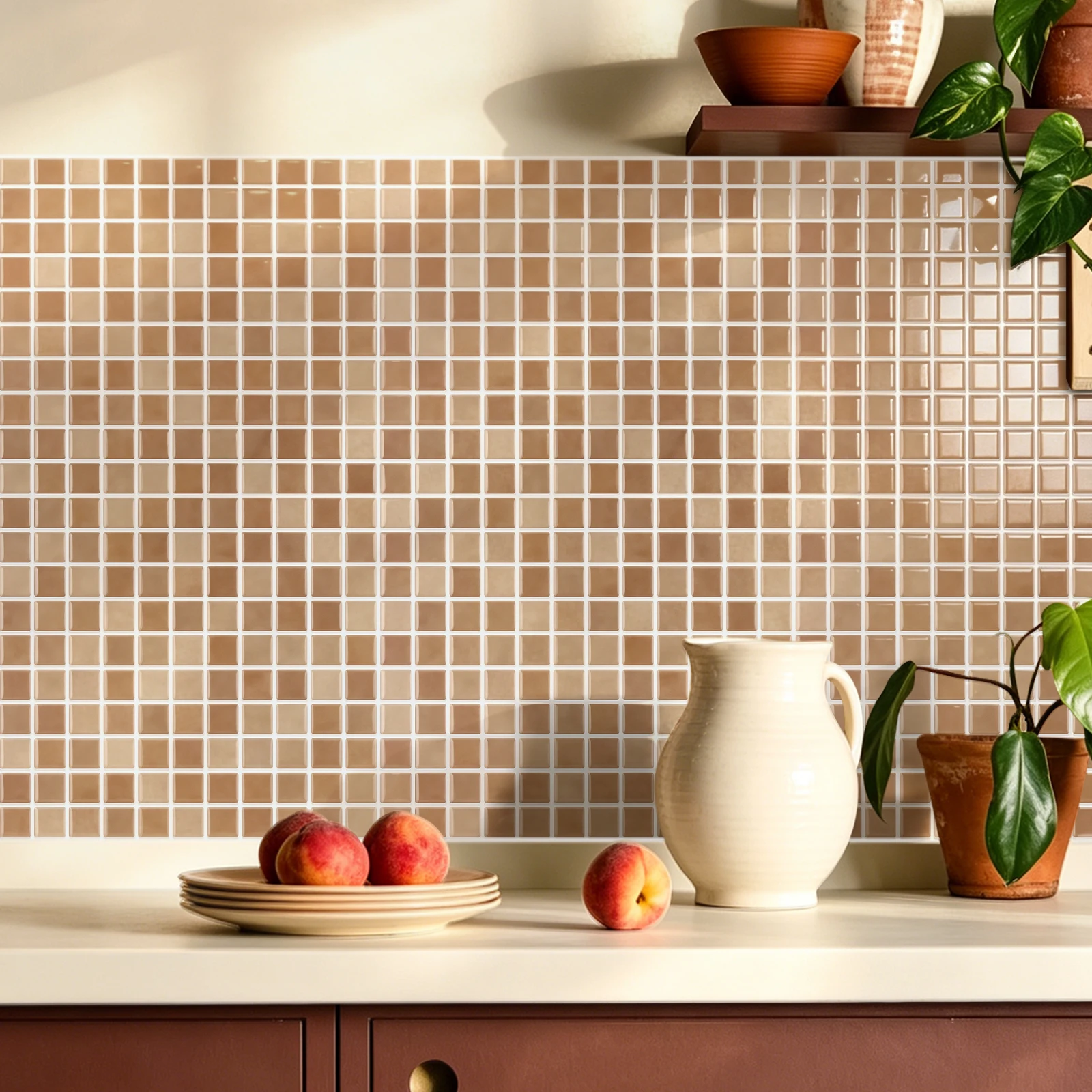 5 Sheets Self-Adhesive Wall Tile Sticker Peel-and-Stick Tile Decal Waterproof Vinyl Wallpaper for Kitchen and Bathroom Backsplas view 2
