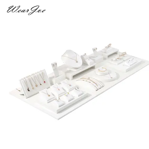 White Leather Pendant Necklace Chain Jewellery Display Bust Mannequin Stand Holder Rack Bracelet Earrings Ring Counter Organizer