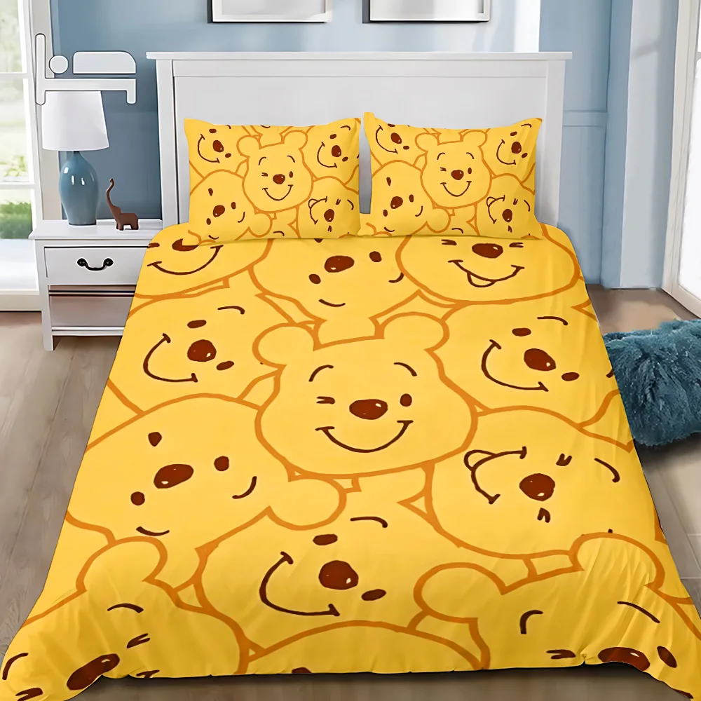 Cute Winnie The Pooh Duvet Cover Pillowcase Bedding Set Adult Boy Girl Bedroom Decoration Children Gift Single Double Large Size