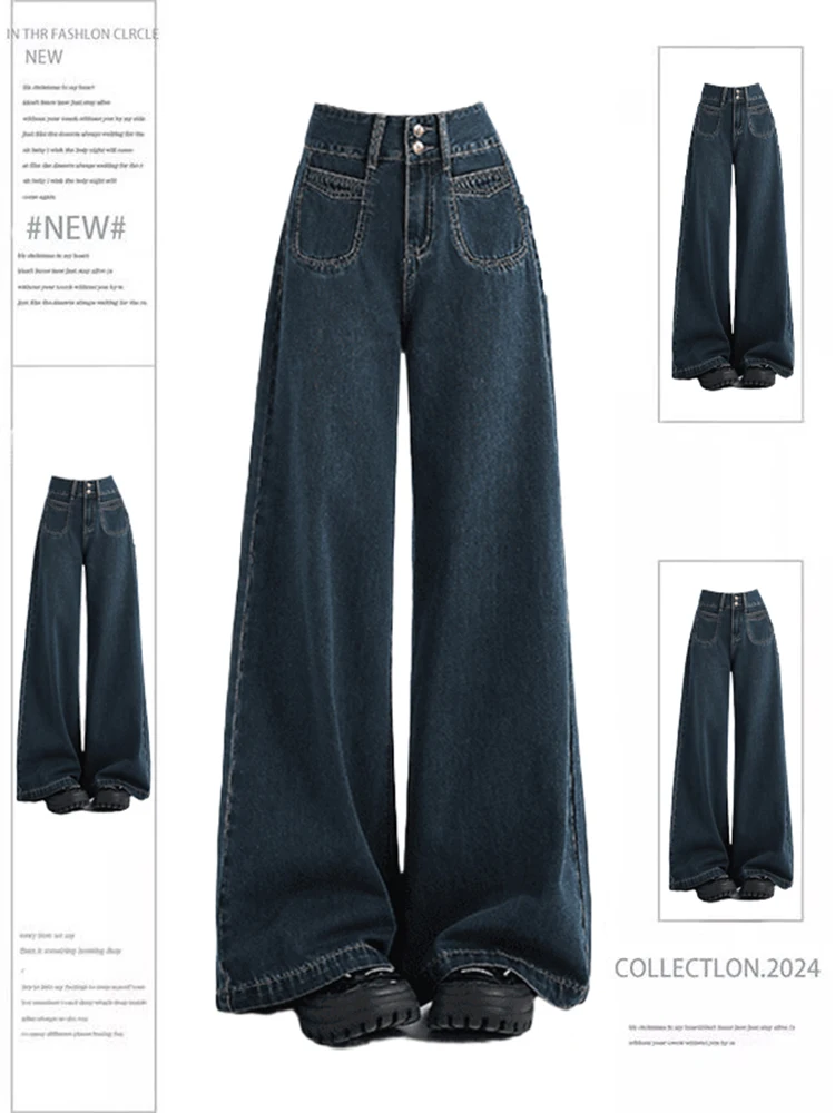 

plus Size Women's Loose Wide Leg Jeans High Waist Straight Cut Retro Sle Comfortable Breathable Casual Trousers for Plump L...