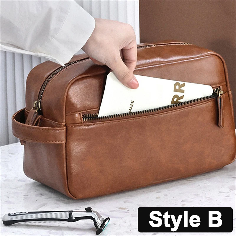 Męska kosmetyczka podróżna ze skóry PU, idealna na podróże służbowe, przenośna torba kosmetyczna o dużej pojemności, wielokieszeniowa, podręczna kosmetyczka ze skóry.