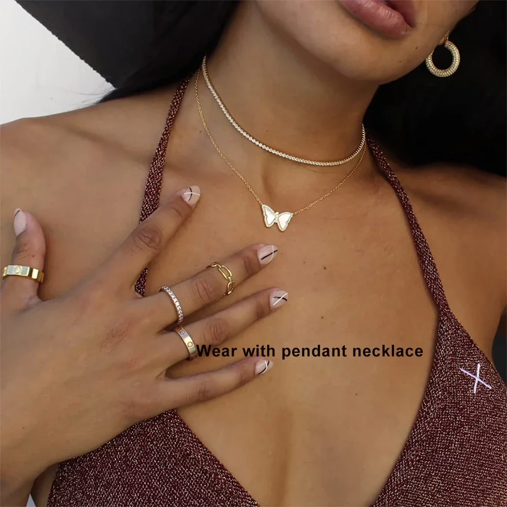 2mm Moissanite Tennis Necklace 100% 925 Silver Plated 18k yellow Gold Sparking Diamond Necklaces Bridal Fine Jewelry for Women