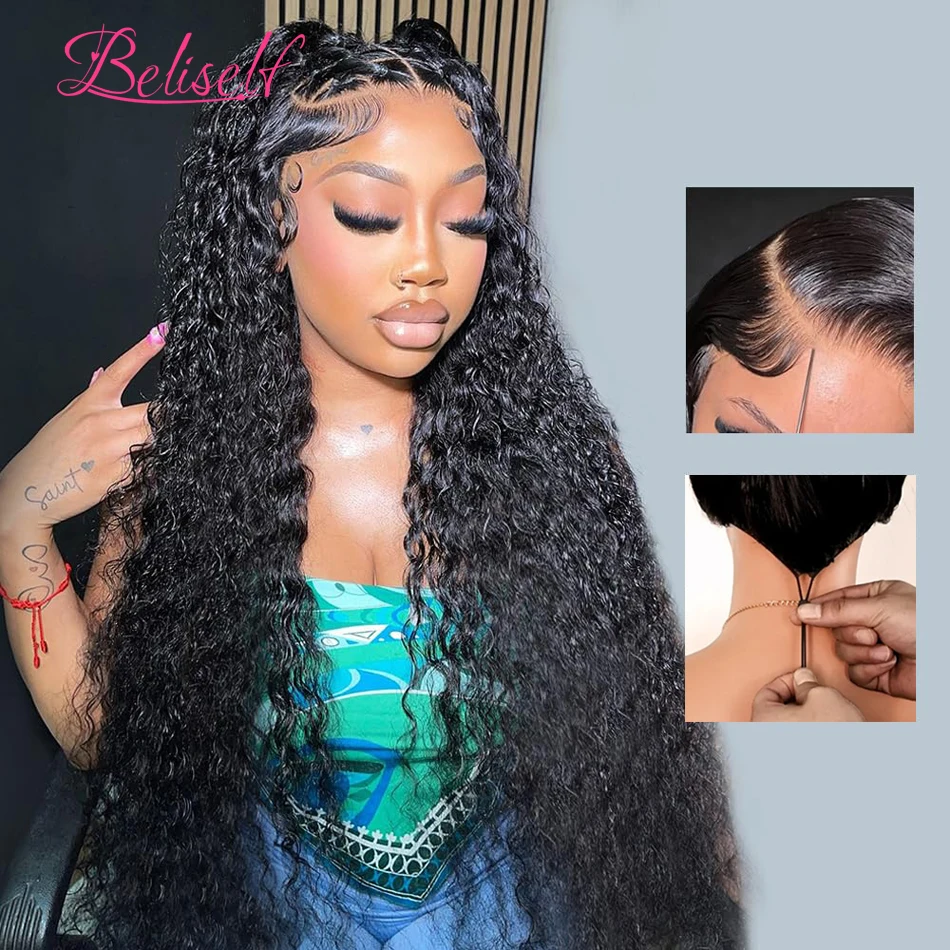 

Water Wave Pull Go Glueless Wigs Human Hair with Drawstring 13x6 HD Lace Frontal Wig Pre Bleached 5x5 Closure Human Hair Wigs