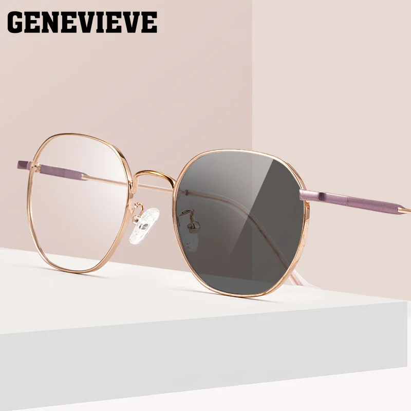 

GENEVIEVE Personality Polygon Geometry Design Photochromism Women's Anti-blue Light Reading Glasses Customizable Prescription