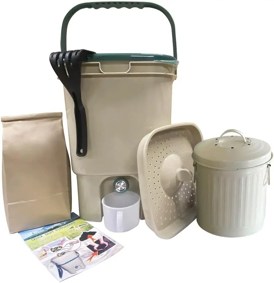 Kit de abono ecológico con tapa hermética y cubo de cocina para reciclaje de residuos orgánicos