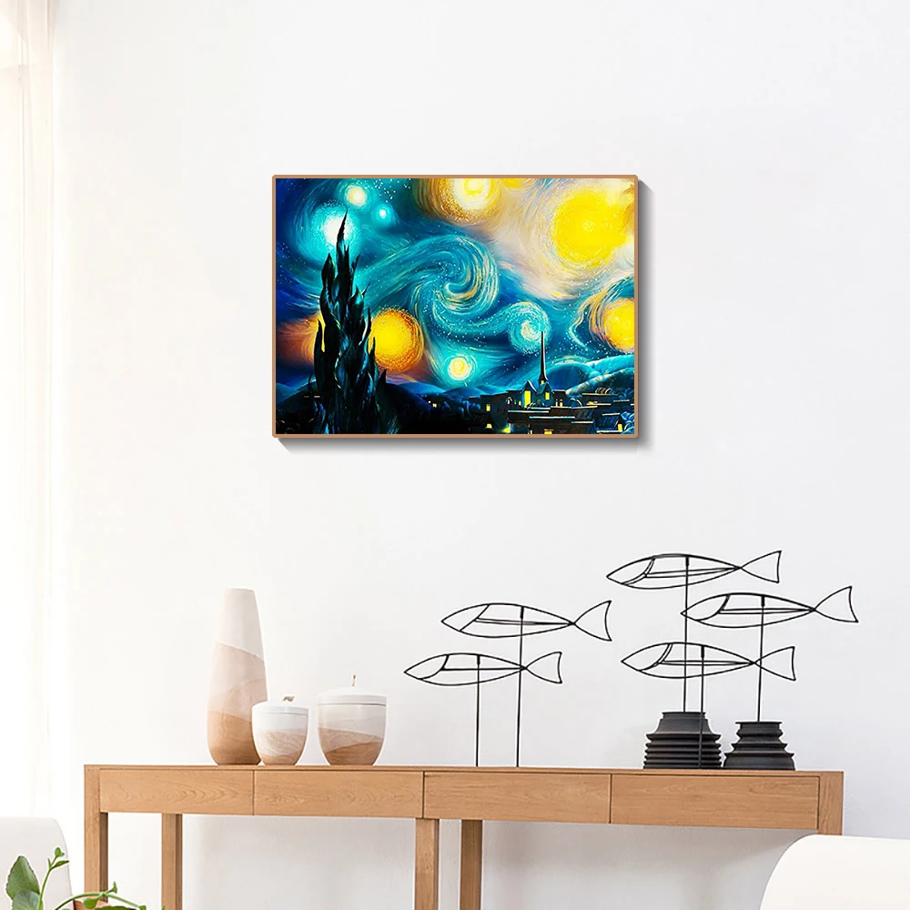 Pittura diamante rotondo completo Universo Cielo stellato Diamante Ricamo Paesaggio Mosaico Strass Set Regalo Decorazioni per la casa fai da te