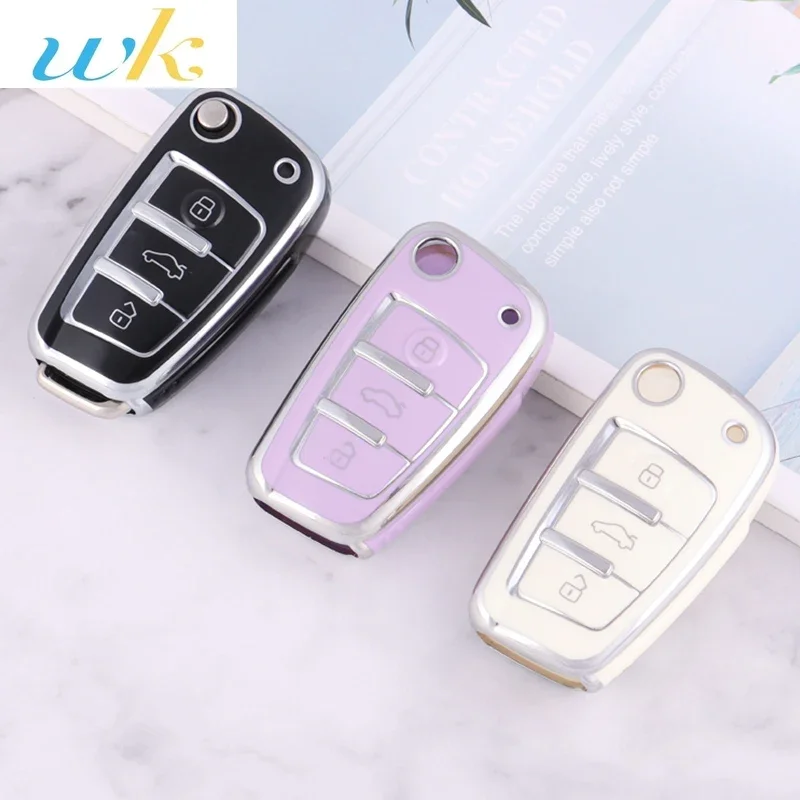 

NEW TPU Car Folding Key Cover Case Shell Fob Holder For Audi A3 A4 A5 C5 C6 8L 8P B6 B7 B8 C6 RS3 Q3 Q7 TT 8L 8V S3 Keychain