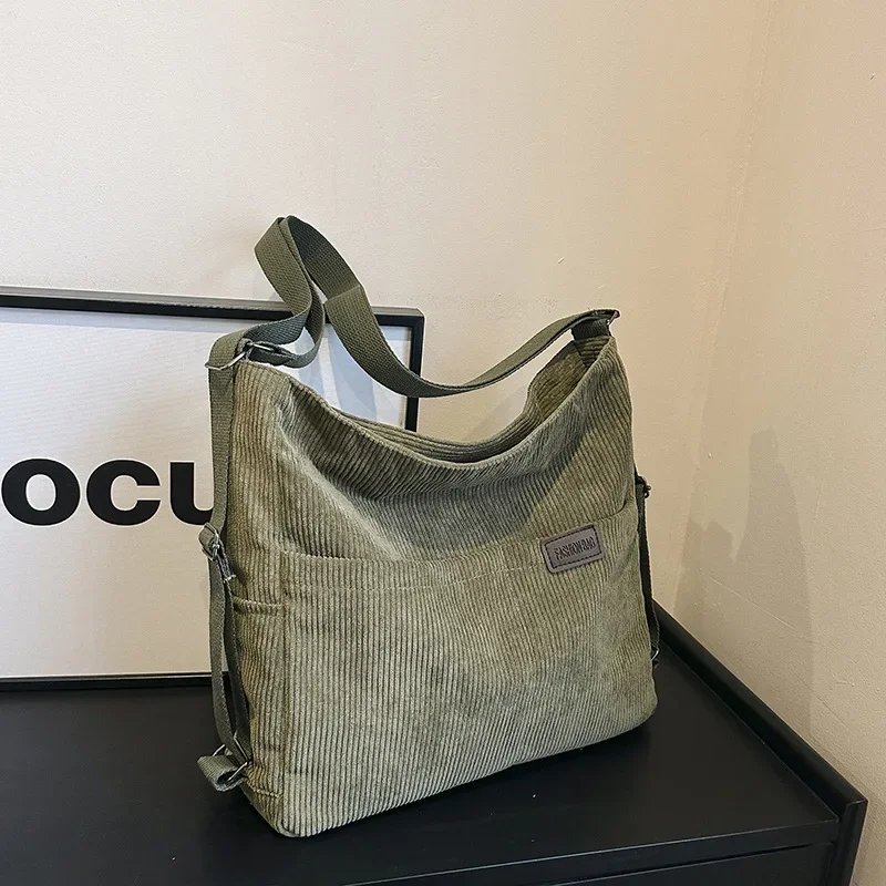 Bolso de mano de pana para mujer, bolsa de hombro Convertible, mochila con múltiples bolsillos, bolso Hobo con cremallera