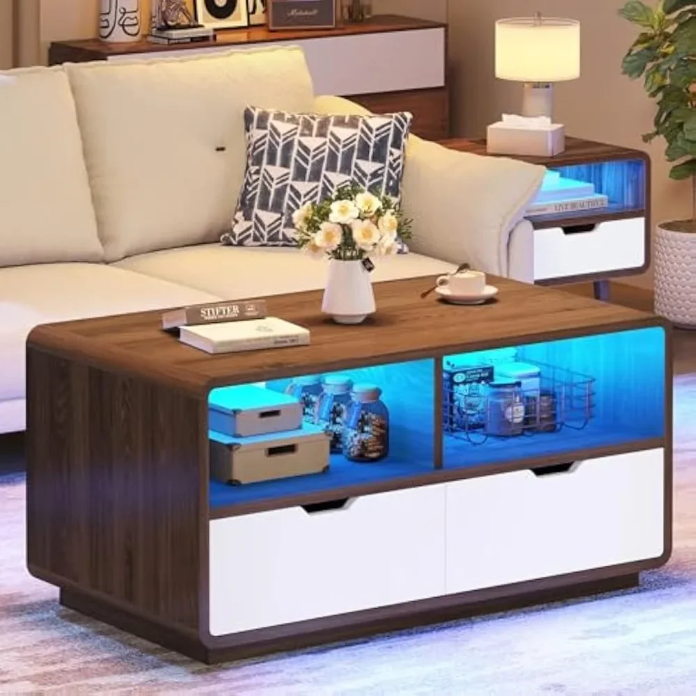 Coffee Tables for Living Room, Modern Coffee Table with Storage,Wood Coffee Tables with 2 Storage Drawers,Small Coffees Table