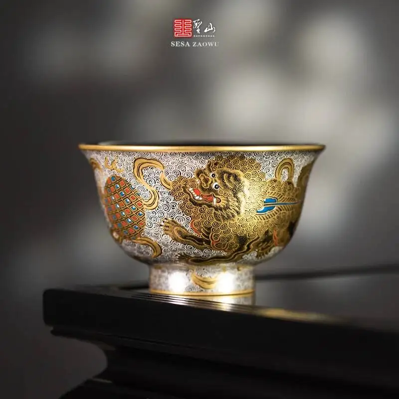 

Holy Mountain Black Glaze Enamel Caicuo Gold And Silver Double Lion Hydrangea Hand Jingdezhen Classy Ceramic Tea Cup