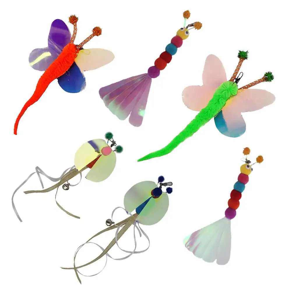 

6 Pcs Cat Teaser Replacement Refills Sequins Butterfly Bee Caterpillar Heads Pet Cat Teasing Stick Gifts