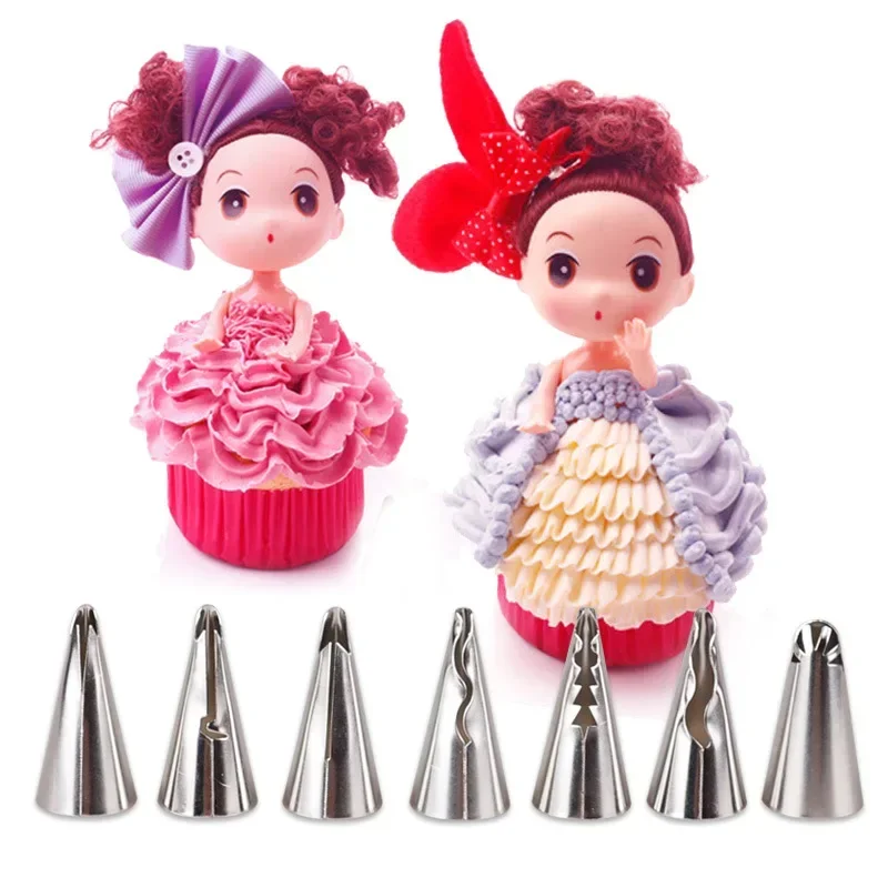 7pcs Wedding Skirt Nozzles Pastry Decorating Tips Stainless Steel Icing Piping Nozzle Cake Cupcake Tool 52051