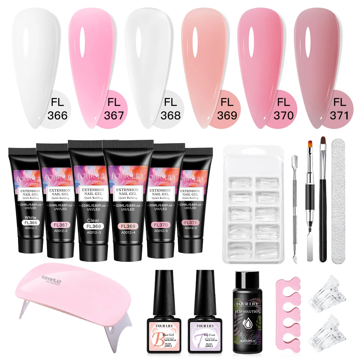 18pcs/Set 20ml Nail Extension Gel Kit Polymer Gel Nail Tools Finger Extension Acrylic Solution Gel Polish Nail Art Kit with Lamp