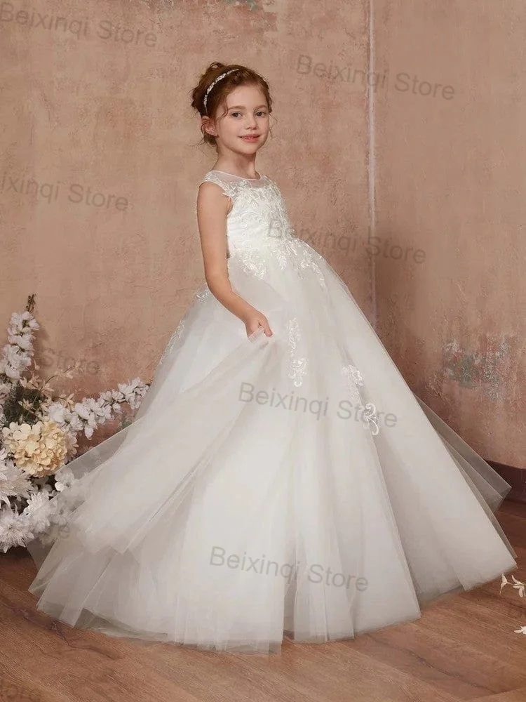 

Ivory Flower Girl Princess Dress Tulle Appliques Sale Low Price Birthday Prom Evening Dresses Bespoke Elegant Party Ball Gown